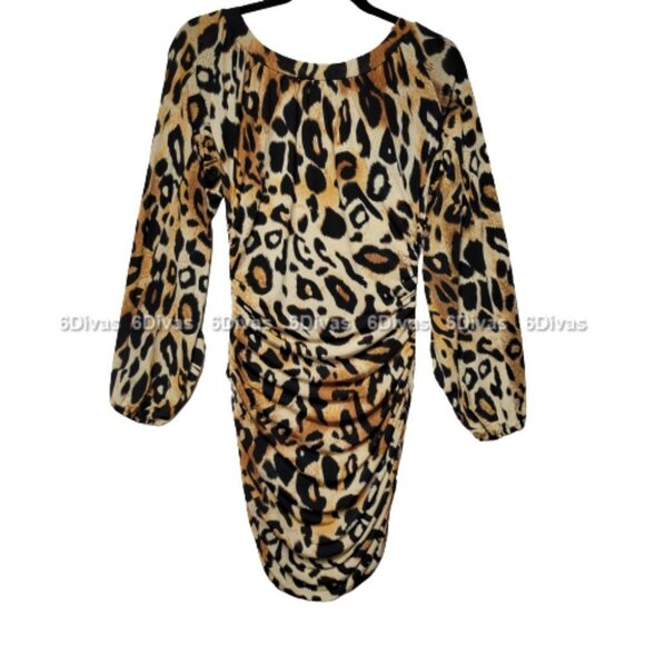 Brown and Black Sexy Long Sleeved Animal Print Dress Size M - Picture 3 of 8
